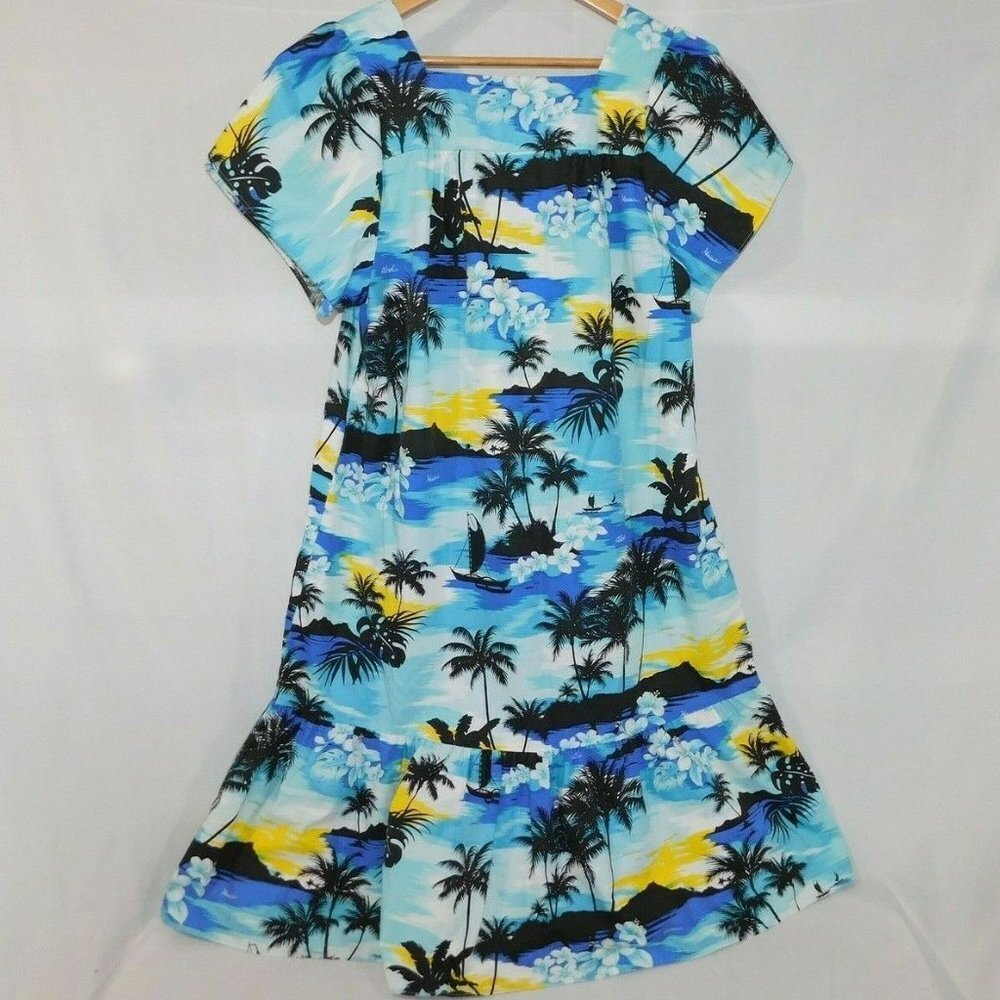 VTG  Hawaiian Tropical Sunset Muumuu Dress Jade Fashions Housedress Womens M - Picture 8 of 9